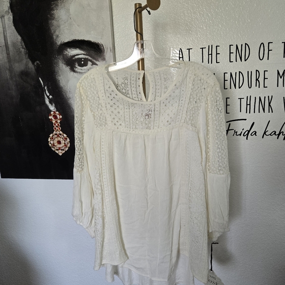 NWT Knox Rose Lace Detailing 3/4 Sleeve Top Color Ivory Size XXL - Picture 5 of 7